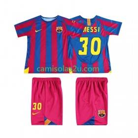 Camisolas de futebol FC Barcelona Lionel Messi 30 Champions League 2006 Retro Criança Equipamento Principal 2005 Manga Curta